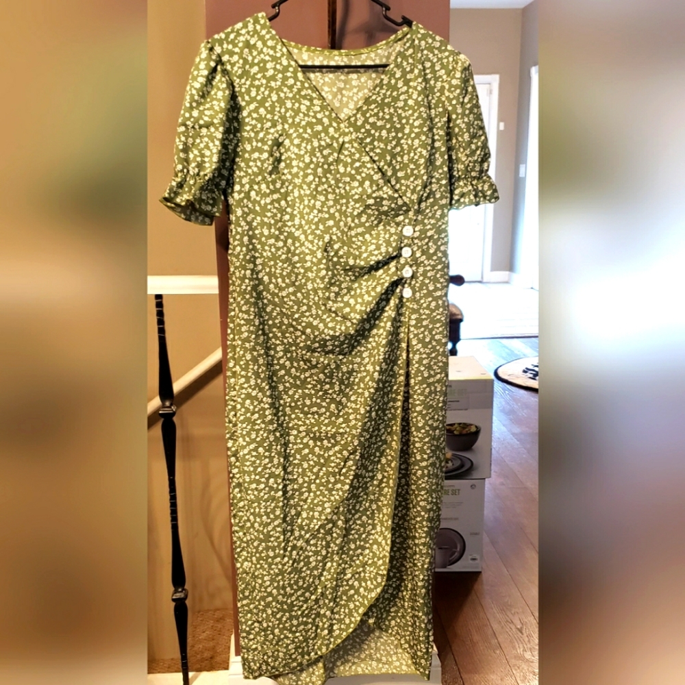 Beautiful green and white floral dress
